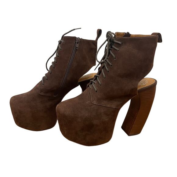 Jeffrey Campbell Lana Brown Suede Lace Up Platform Bootie Boot Size 9 - Picture 6 of 10